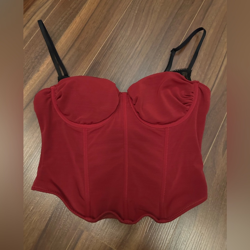 Garage Burgundy Bustier with Black Lace